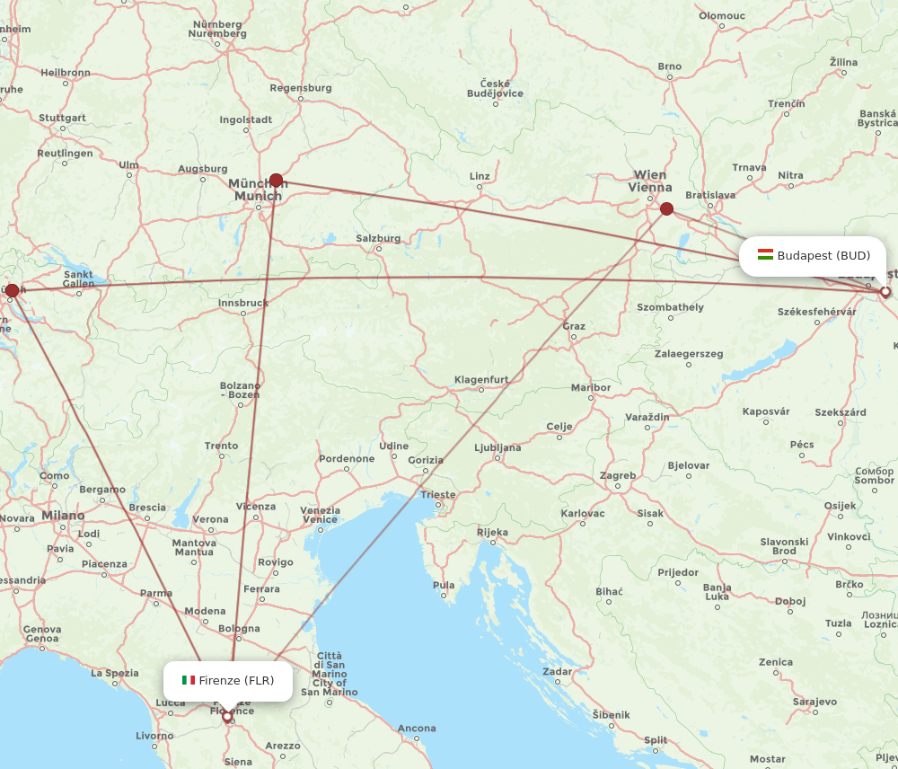 BUD-FLR flight routes