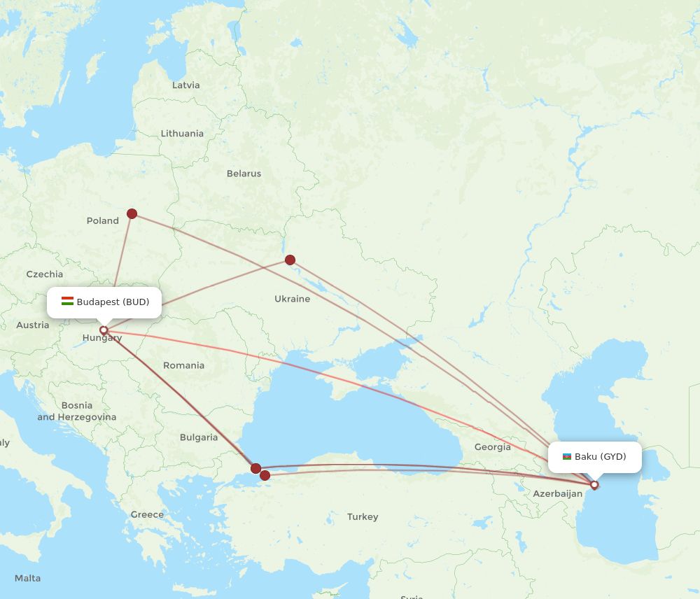 BUD-GYD flight routes