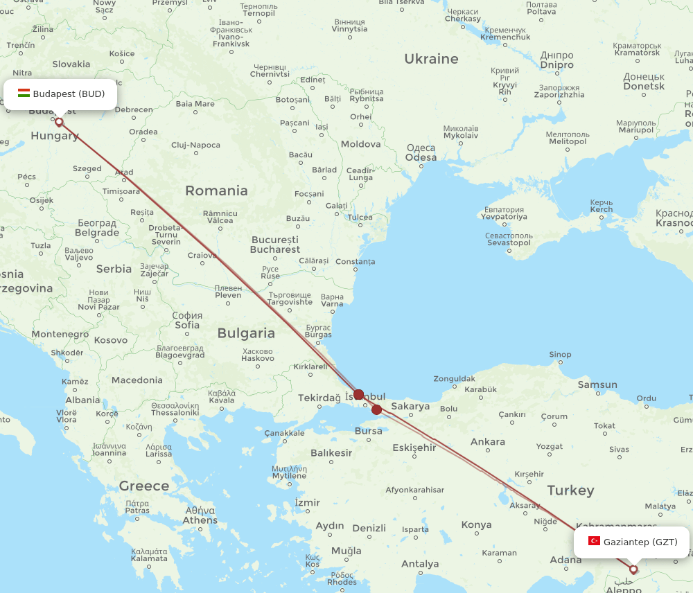 BUD-GZT flight routes