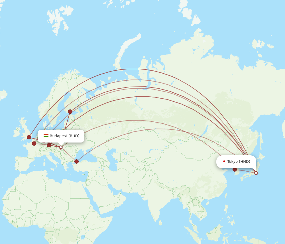 BUD to HND flights and routes map