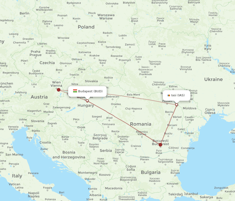 BUD-IAS flight routes