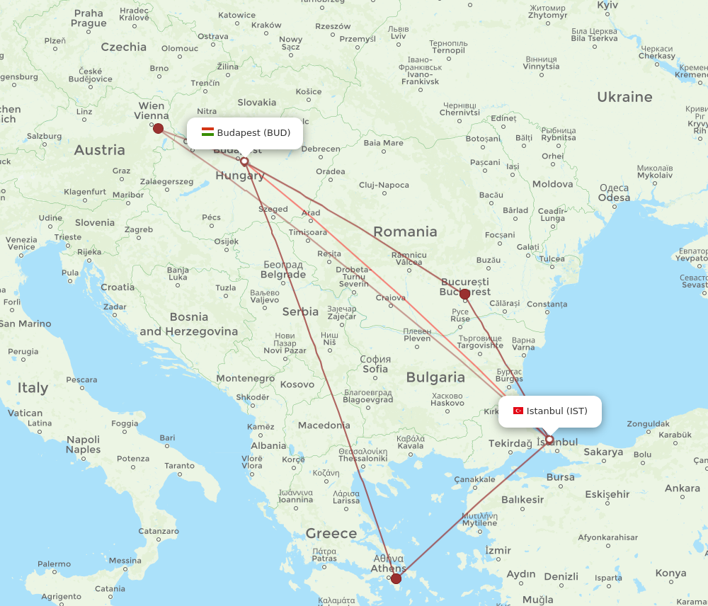 BUD to IST flights and routes map