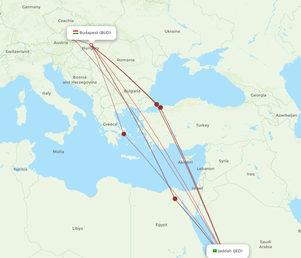 BUD-JED flight routes