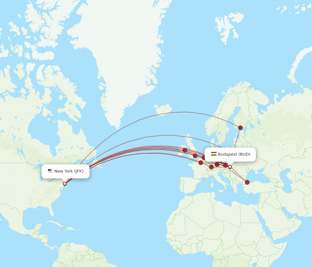 BUD-JFK flight routes
