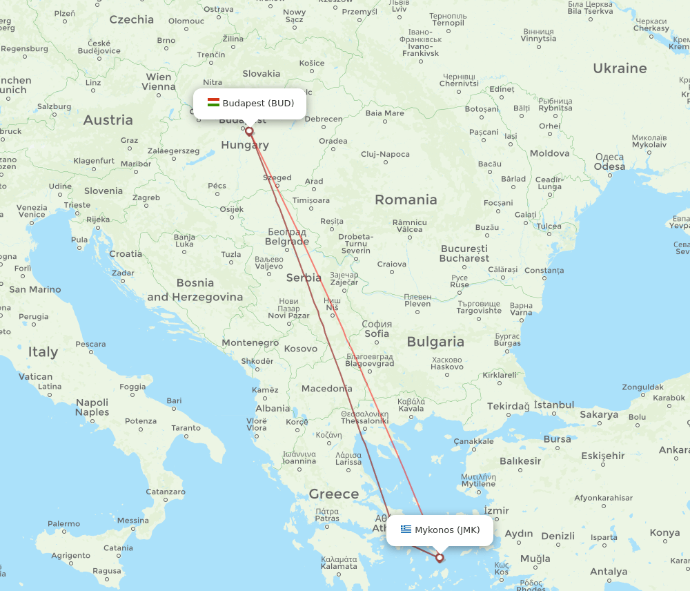 BUD-JMK flight routes