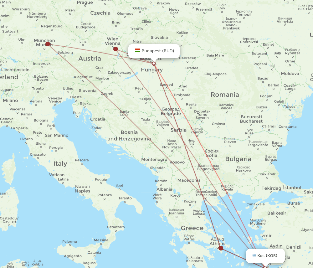BUD-KGS flight routes