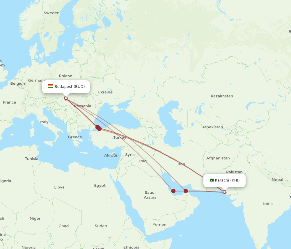 BUD-KHI flight routes