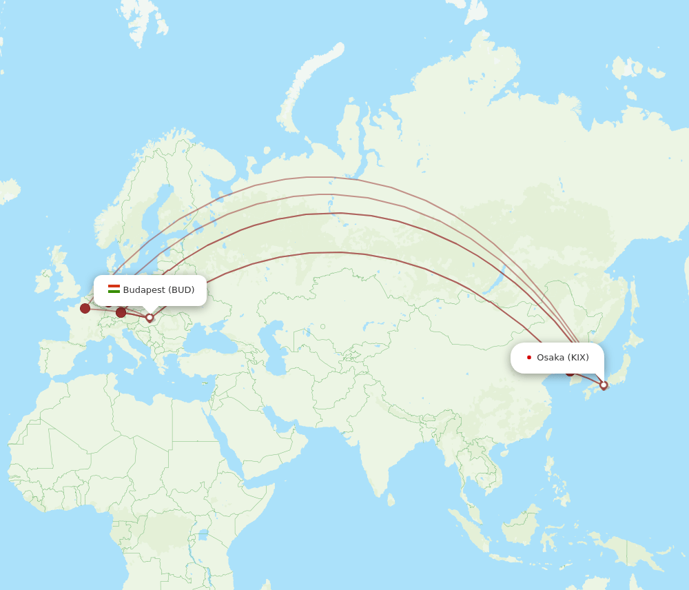 BUD to KIX flights and routes map