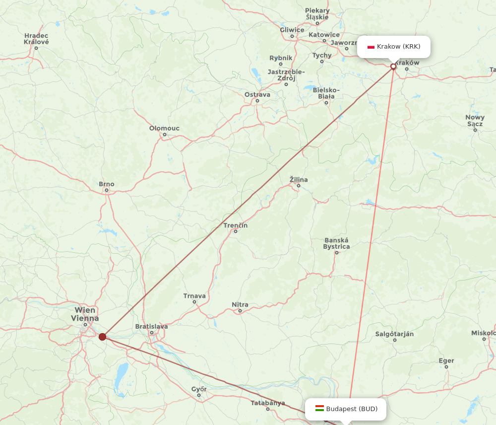 BUD-KRK flight routes
