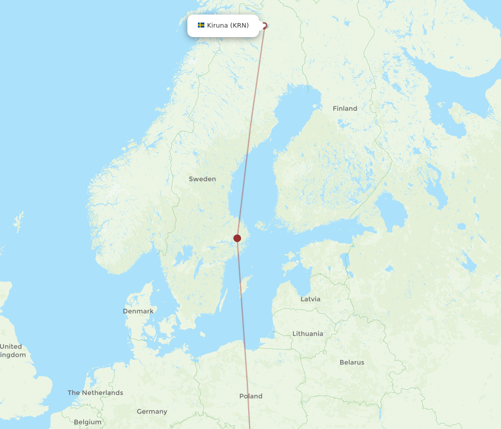 BUD to KRN flights and routes map