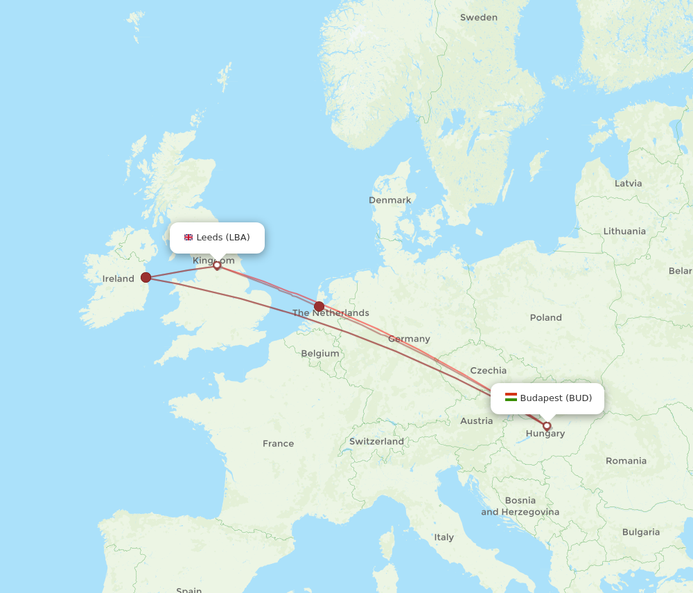 BUD to LBA flights and routes map
