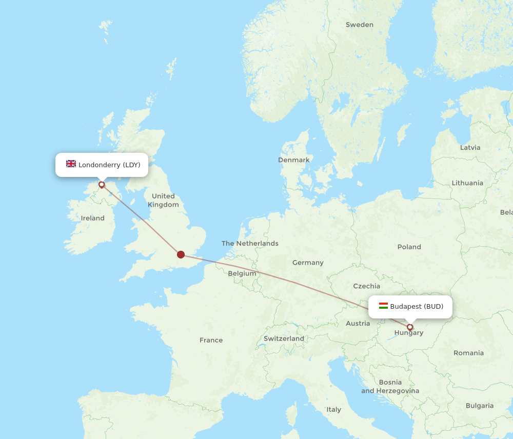 BUD-LDY flight routes