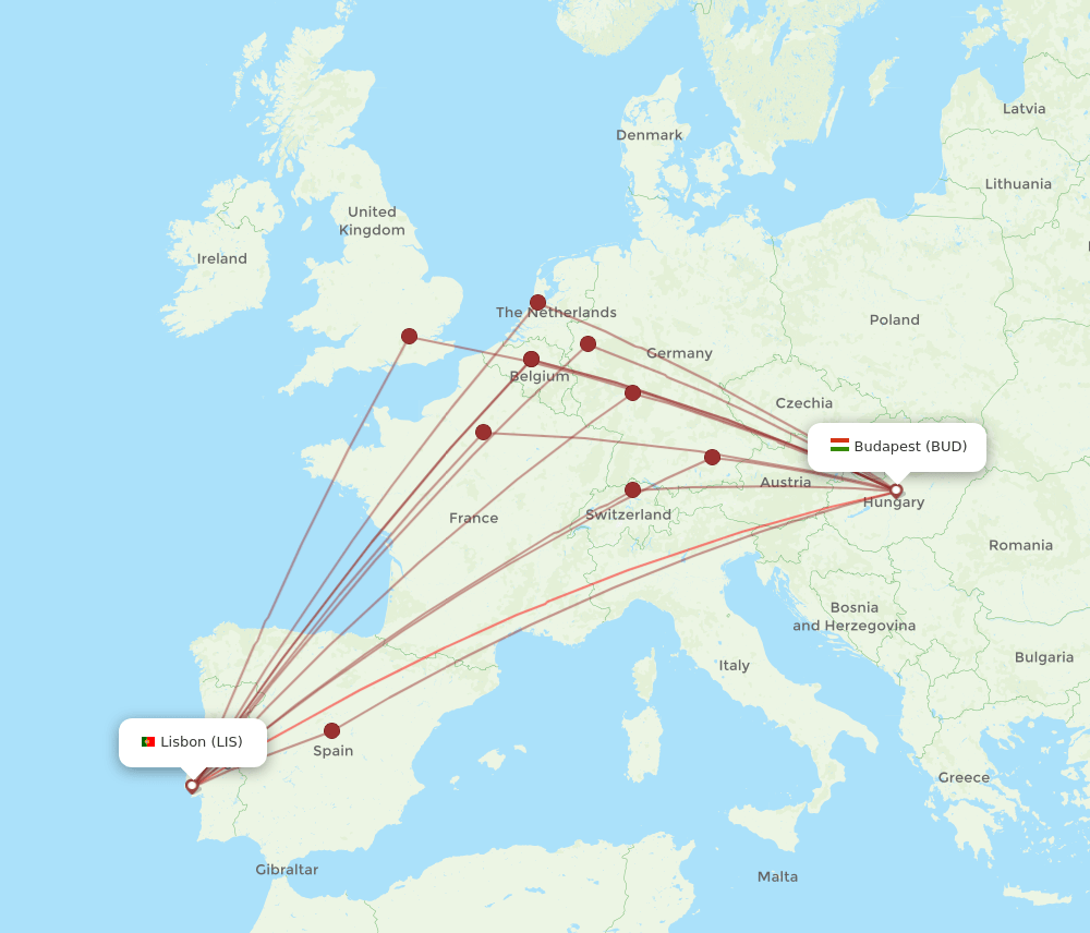 BUD-LIS flight routes