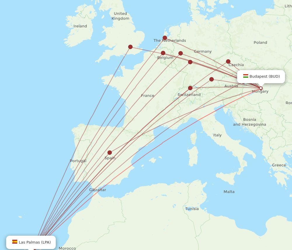 BUD-LPA flight routes