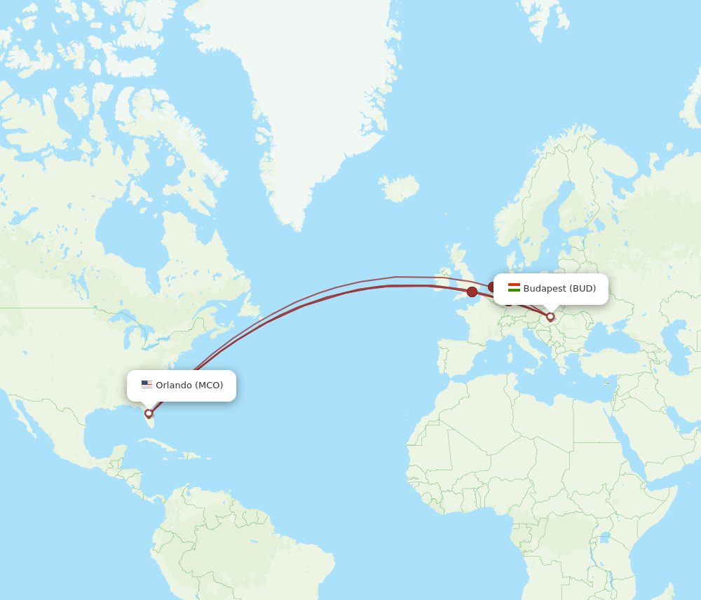 BUD-MCO flight routes
