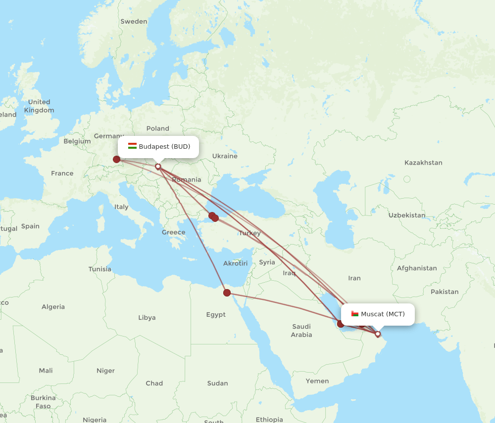 BUD-MCT flight routes