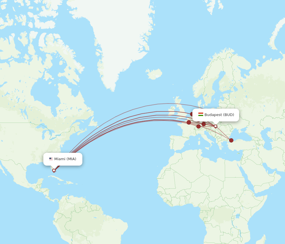 BUD-MIA flight routes