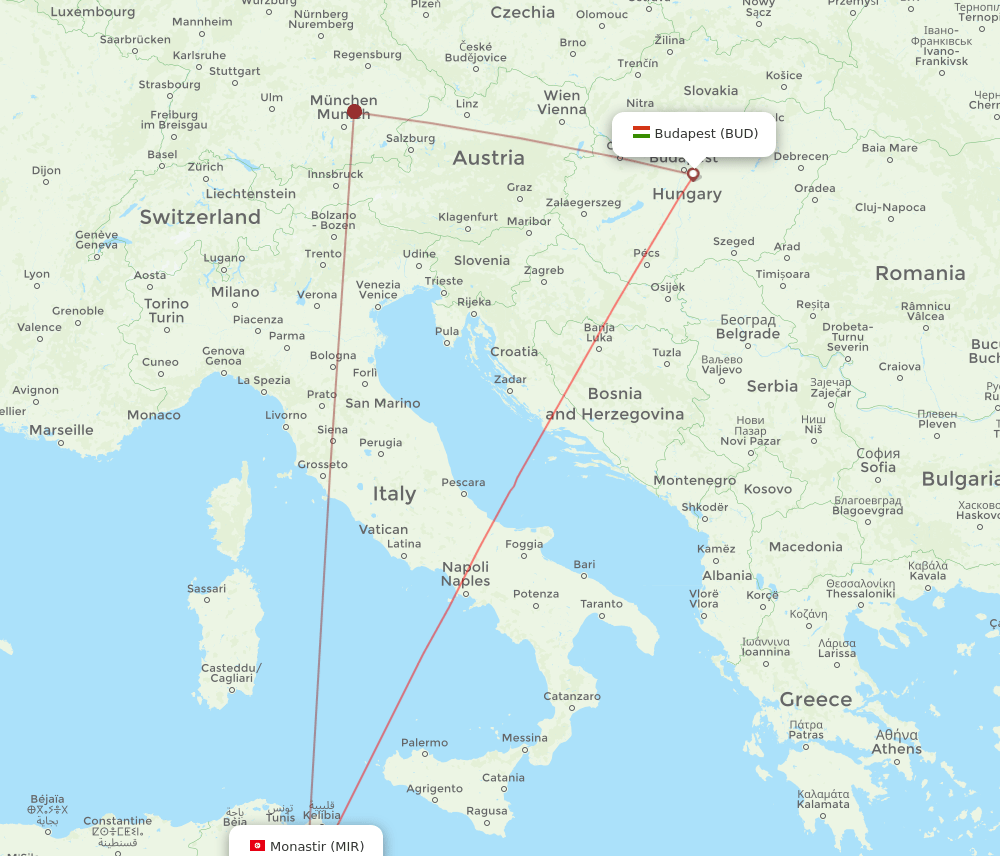 BUD-MIR flight routes