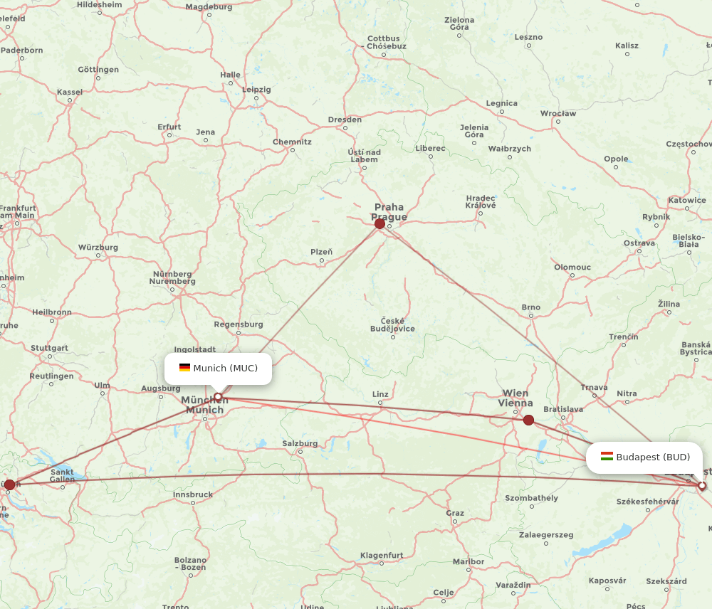 BUD to MUC flights and routes map
