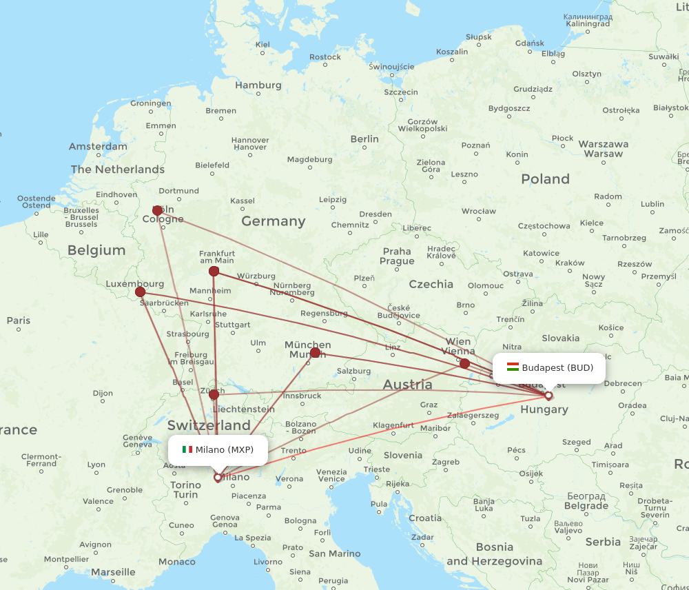 BUD-MXP flight routes