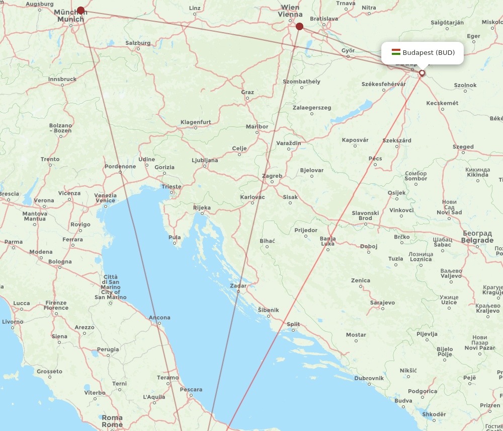 BUD-NAP flight routes