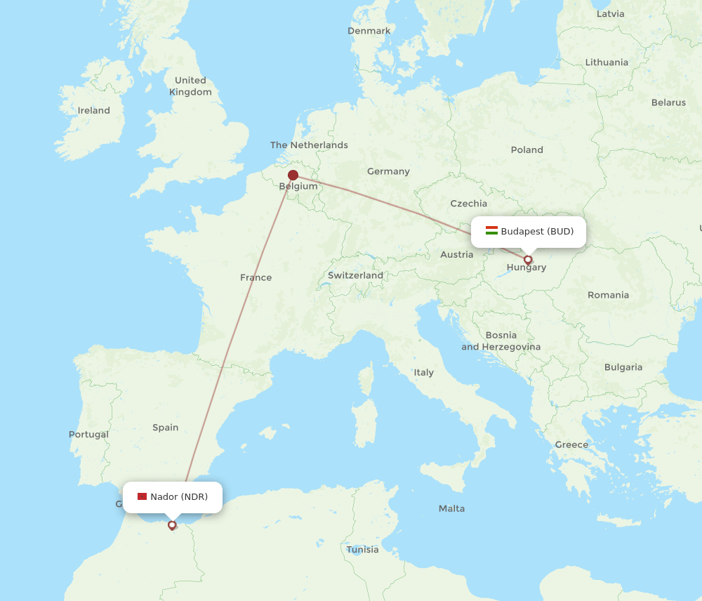BUD-NDR flight routes