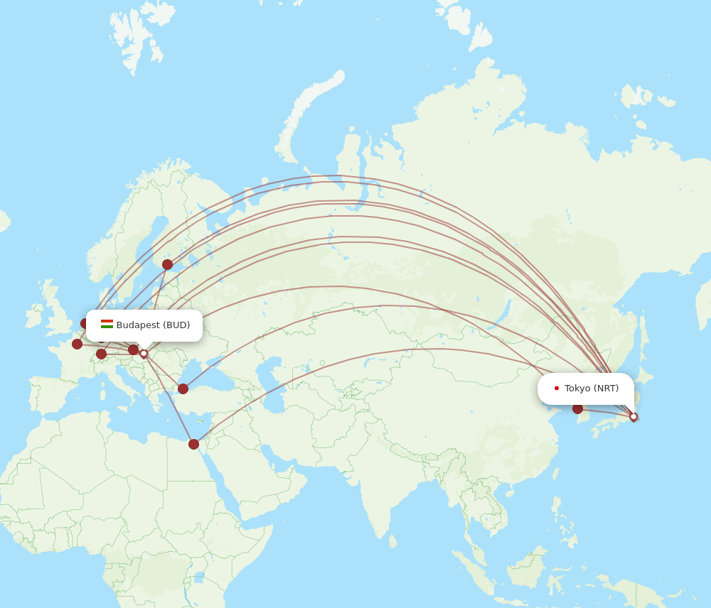 BUD-NRT flight routes