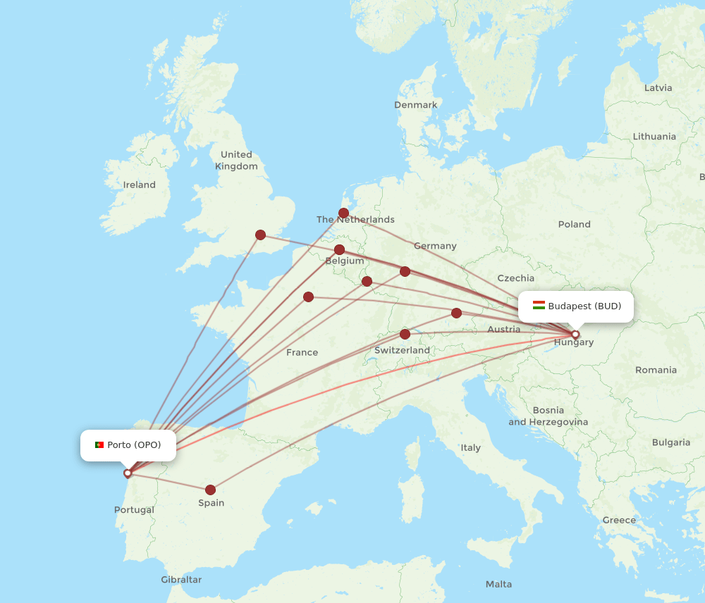 BUD-OPO flight routes