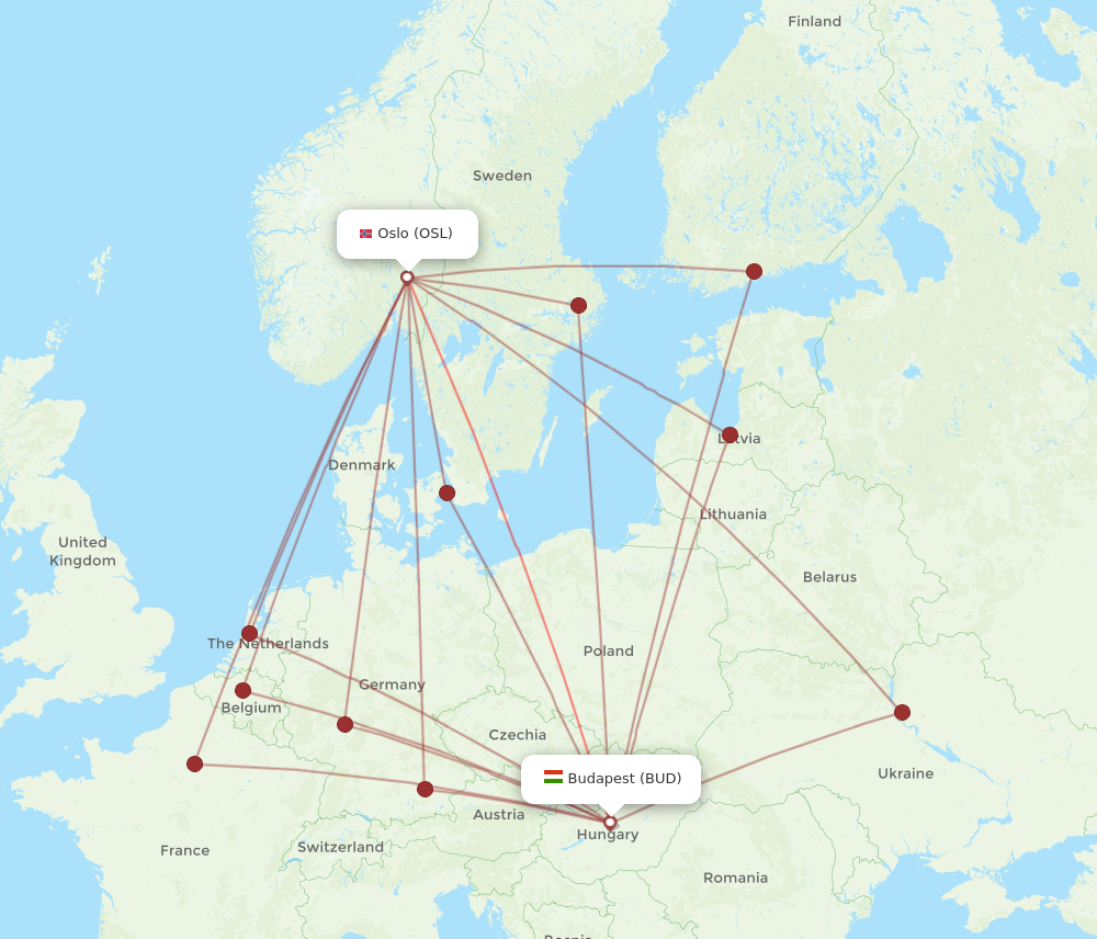 BUD to OSL flights and routes map
