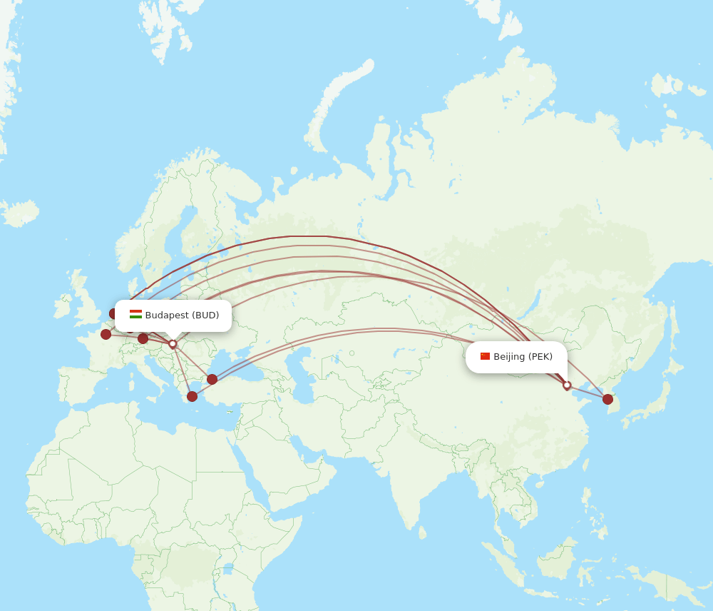 BUD-PEK flight routes