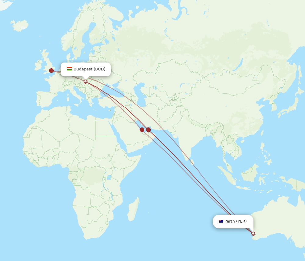BUD-PER flight routes