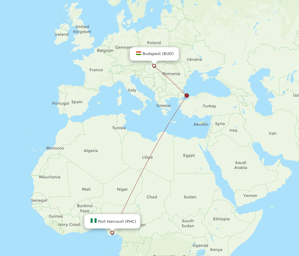 BUD-PHC flight routes