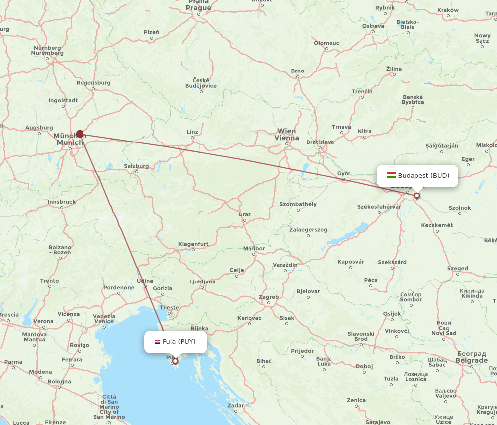 BUD to PUY flights and routes map