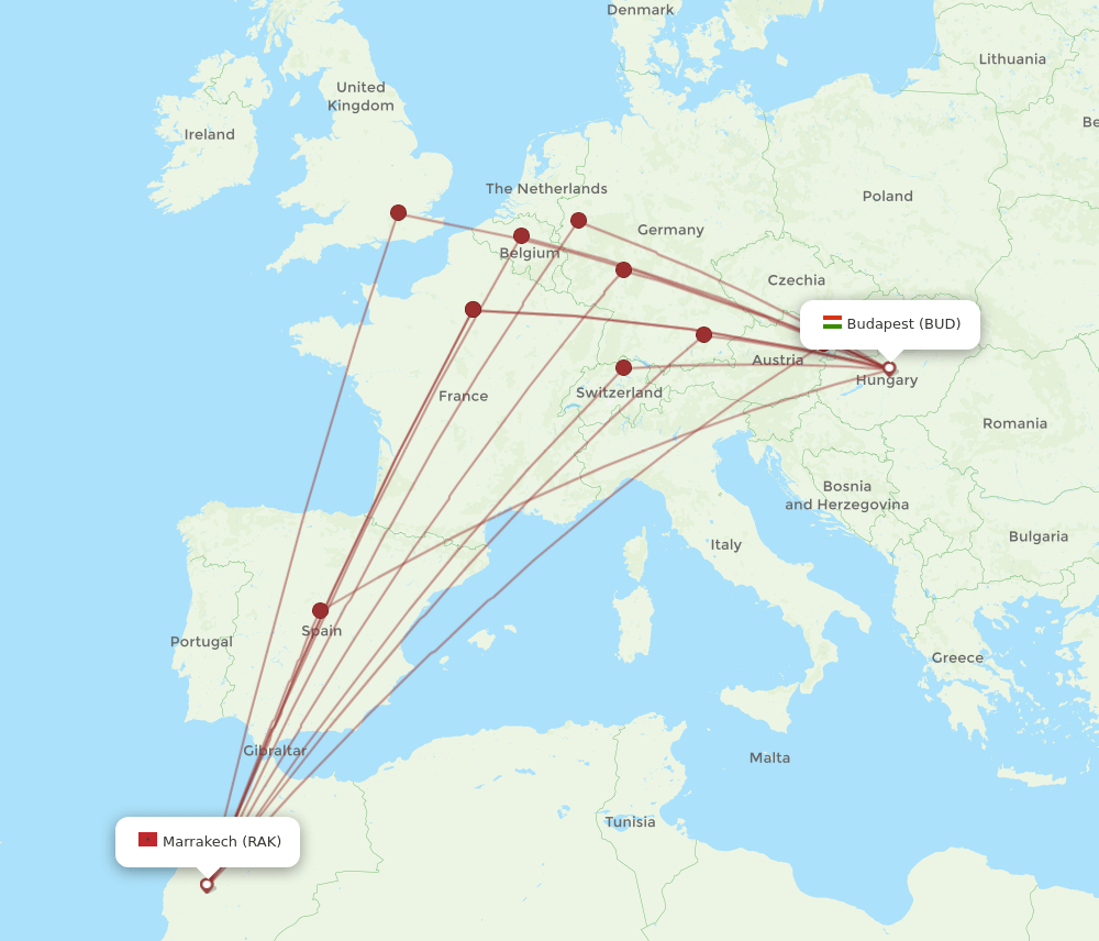 BUD-RAK flight routes