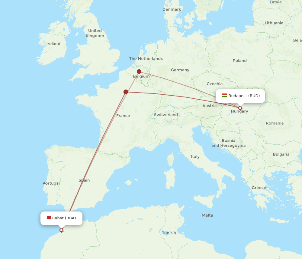 BUD-RBA flight routes