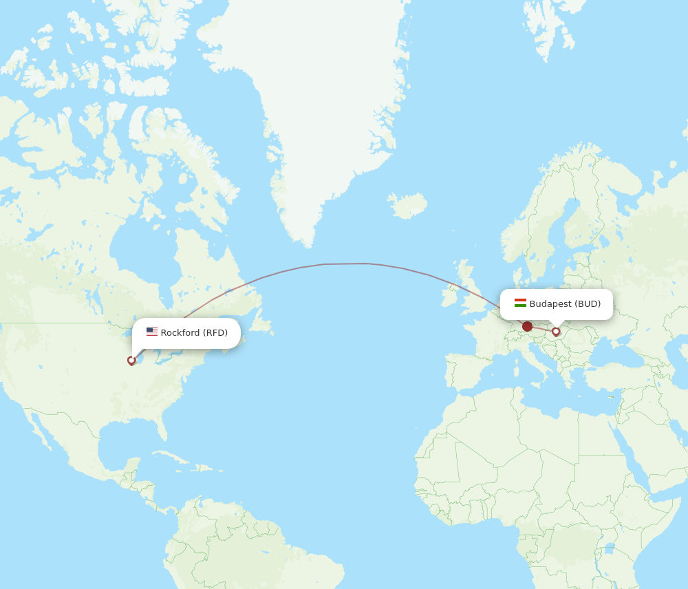 Rockford - Budapest route map and flight paths