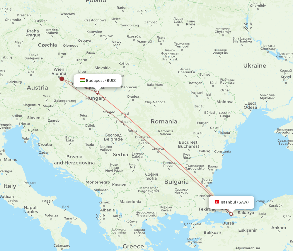 BUD to SAW flights and routes map