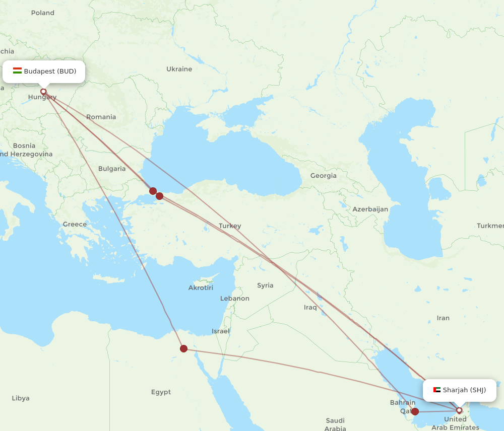 BUD-SHJ flight routes
