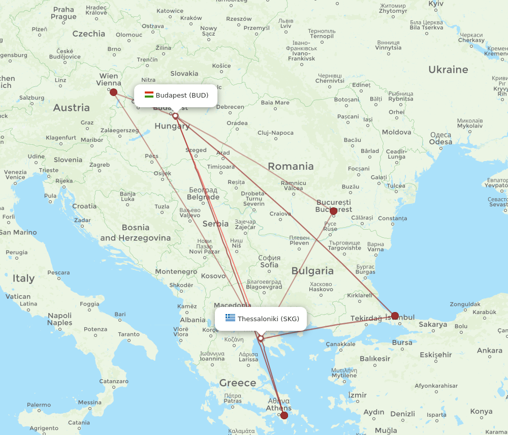 BUD-SKG flight routes
