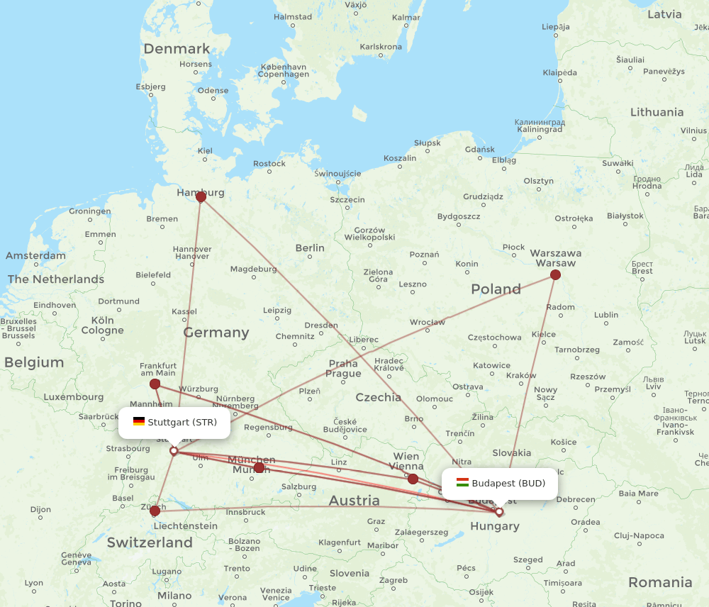 BUD-STR flight routes