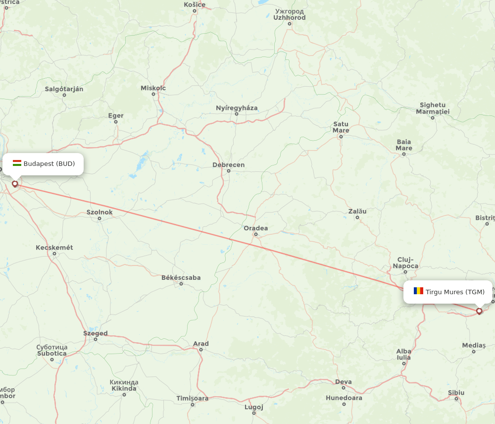 BUD to TGM flights and routes map