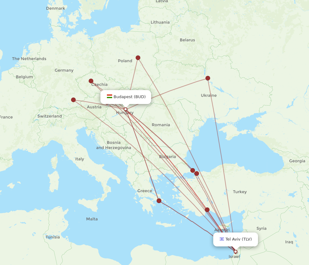 BUD to TLV flights and routes map