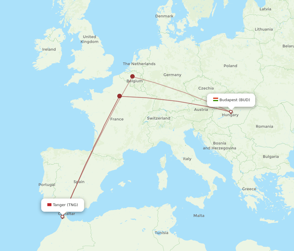 BUD-TNG flight routes