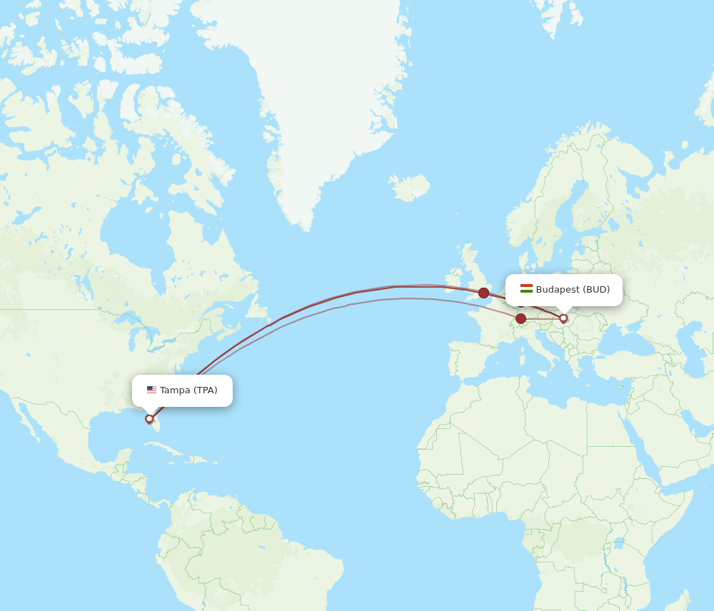 BUD-TPA flight routes