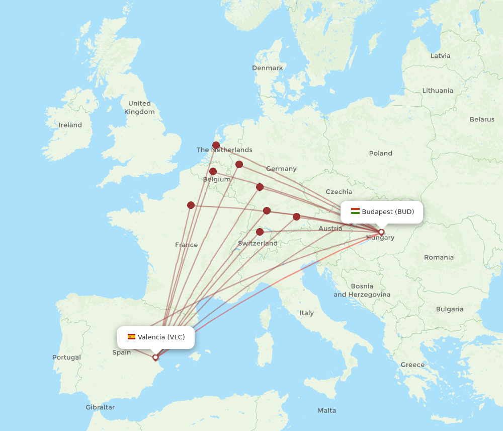 BUD-VLC flight routes