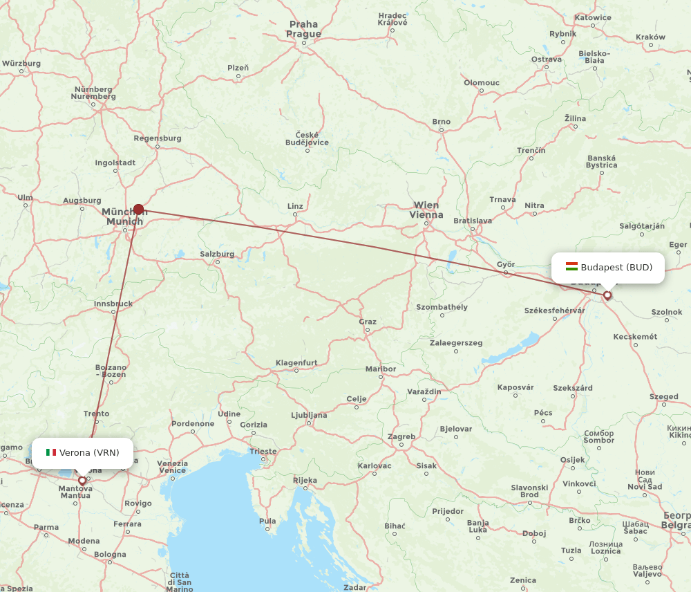 BUD to VRN flights and routes map