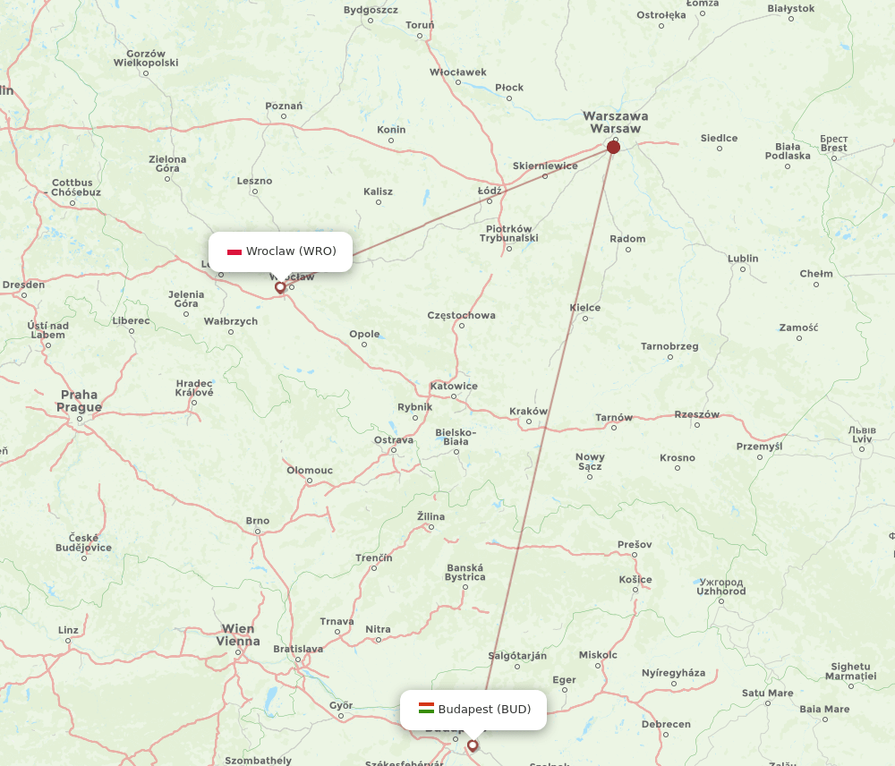 BUD-WRO flight routes