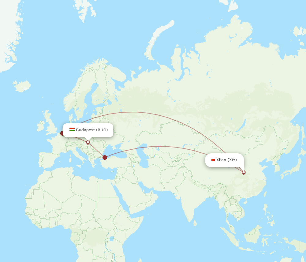 BUD-XIY flight routes