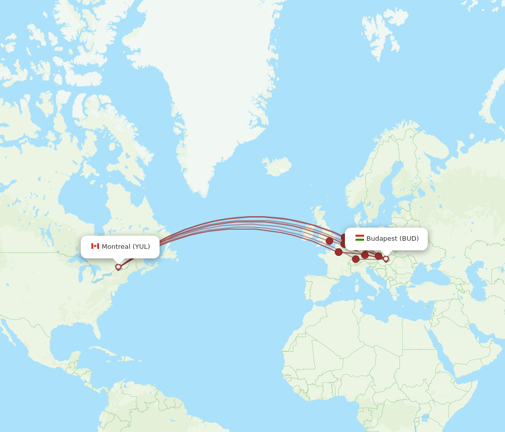 BUD-YUL flight routes