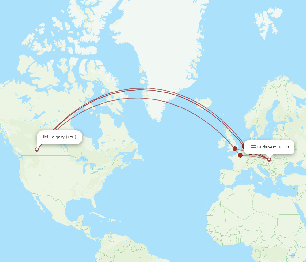 BUD-YYC flight routes